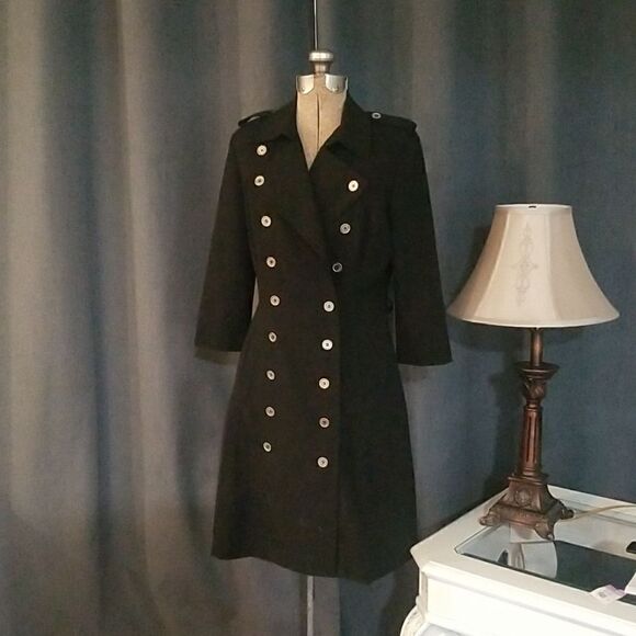 Calvin Klein Women's Double Breasted Military Coat Jacket Black Skater Flared 8 - Picture 3 of 15